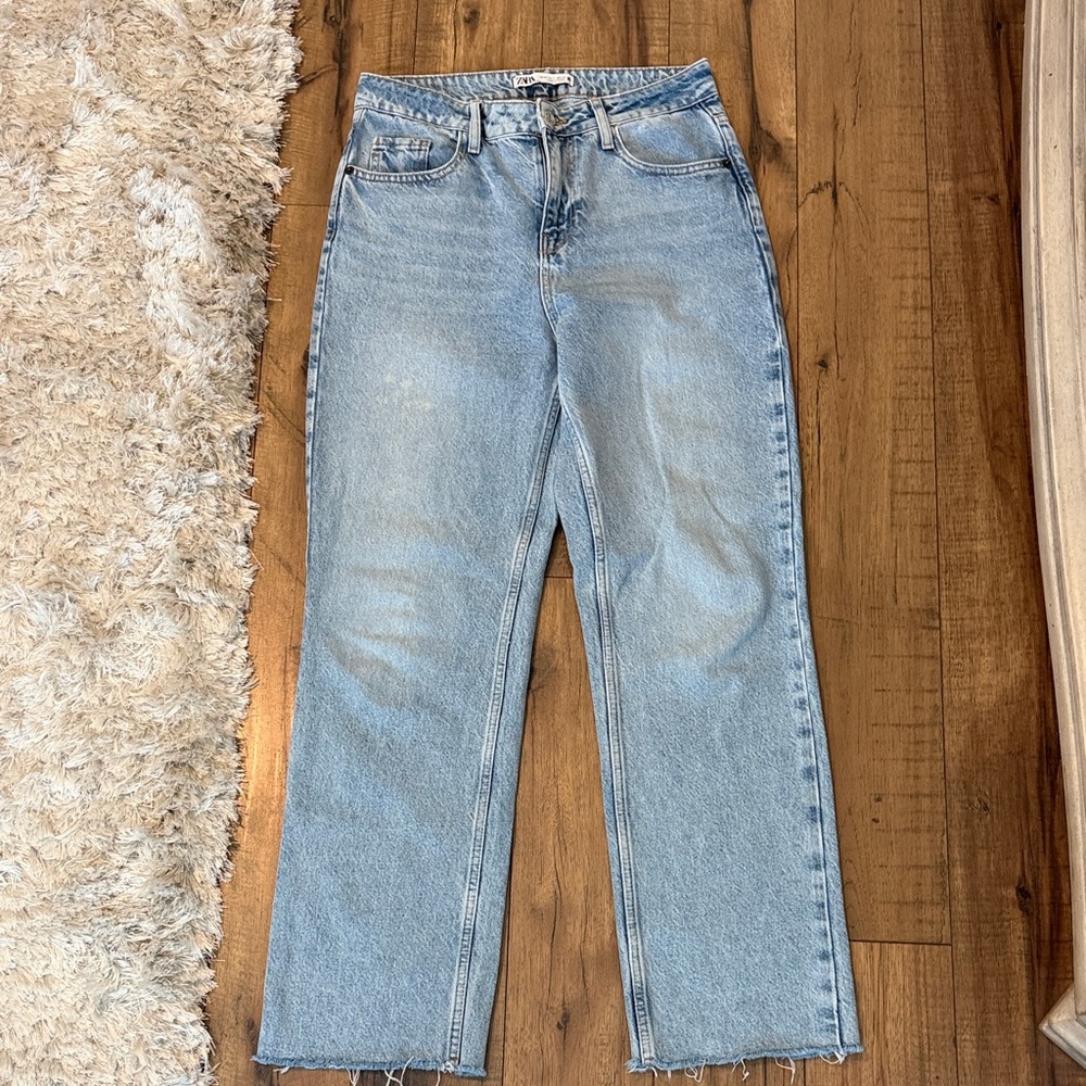 Zara Light Blue High Rise Straight Jeans
